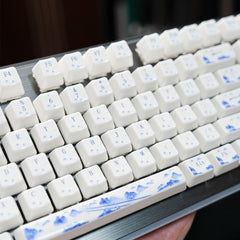 Blue and White Porcelain Ceramic Keycaps, 104 Key OEM Profile Keycap Set