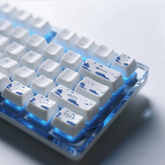 Blue and White Porcelain Ceramic Keycaps, 104 Key OEM Profile Keycap Set