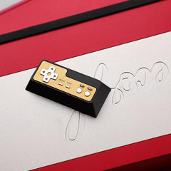 Original CNC Zinc Alloy Red & White Console Handle Enter Keycap for Mechanical Keyboards (Anodized Black)