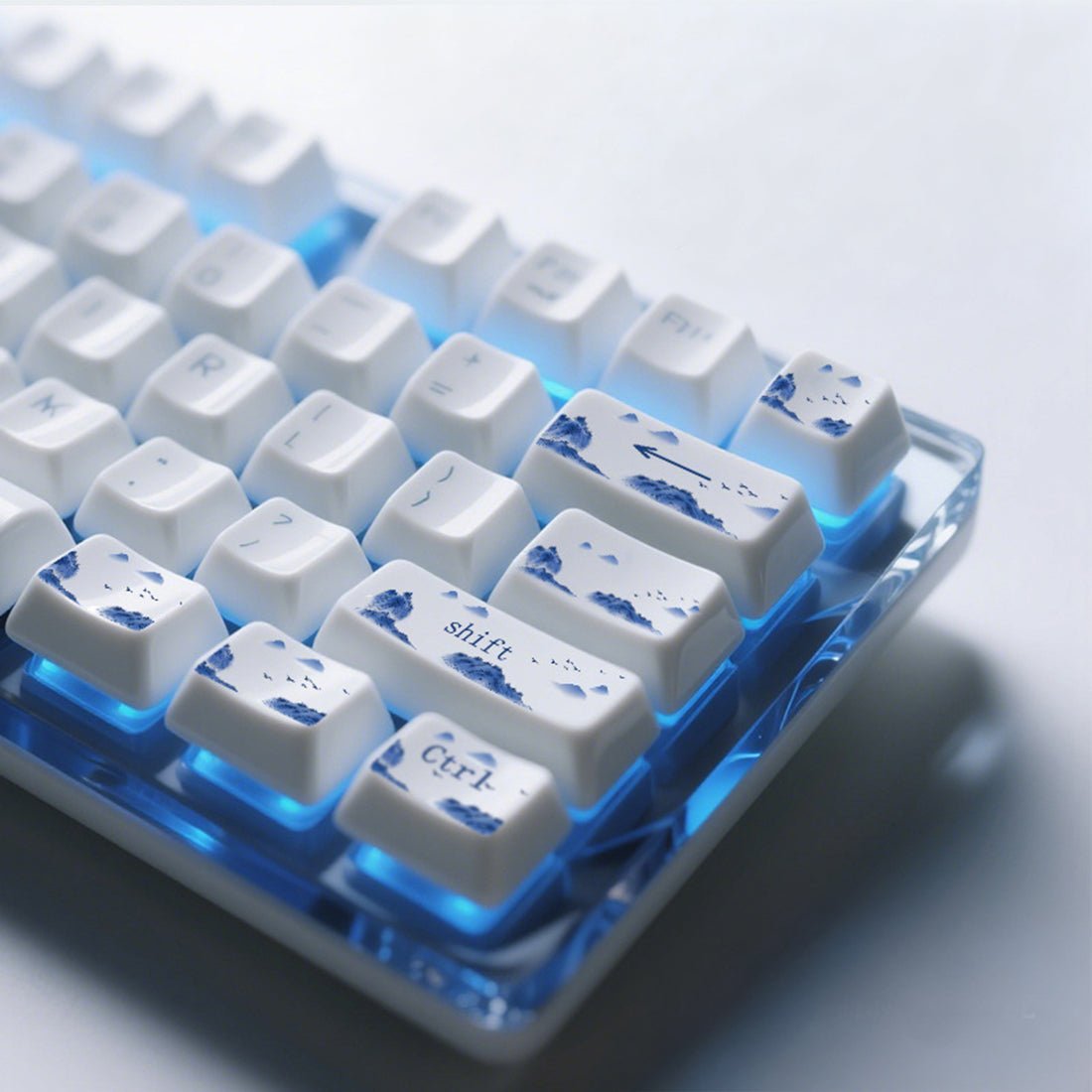 Blue and White Porcelain Ceramic Keycaps, 104 Key OEM Profile Keycap Set