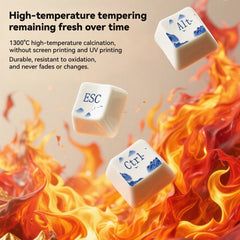 Blue and White Porcelain Ceramic Keycaps, 104 Key OEM Profile Keycap Set