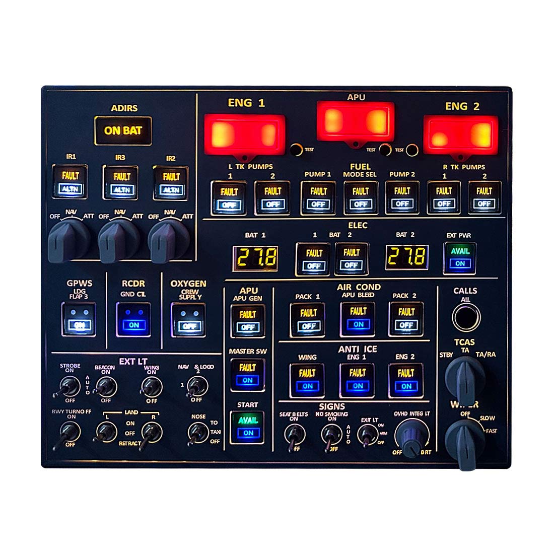 Rowsfire A107 A32X MAX Light OVERHEAD Panel for MSFS 2020/2024 (Backlit+Metal Housing+Tactile Switches Edition) - Windows Flight Sim Home Cockpit(Upgrade process, Please wait 2-3 weeks for delivery)